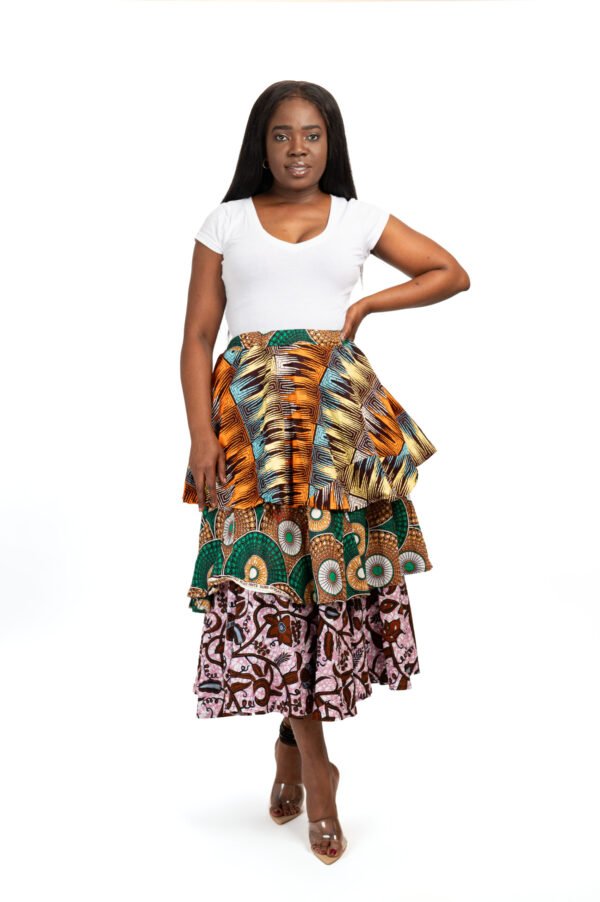 Asymmetrical Tiered Patchwork Skirt - Image 8