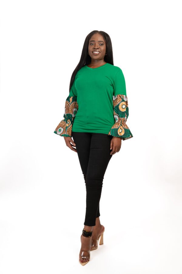Elegant Cotton Blouse with Subtle Puff Wax Print Sleeves - Image 4
