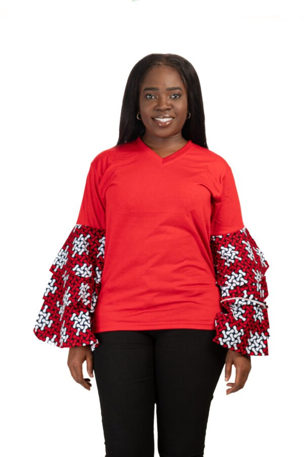 Elegant Cotton Blouse with 3-Tier Flute Sleeves - Image 2