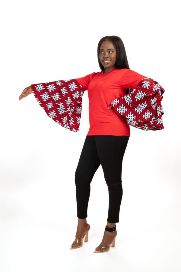 Elegant Cotton Blouse with 3-Tier Flute Sleeves - Image 3