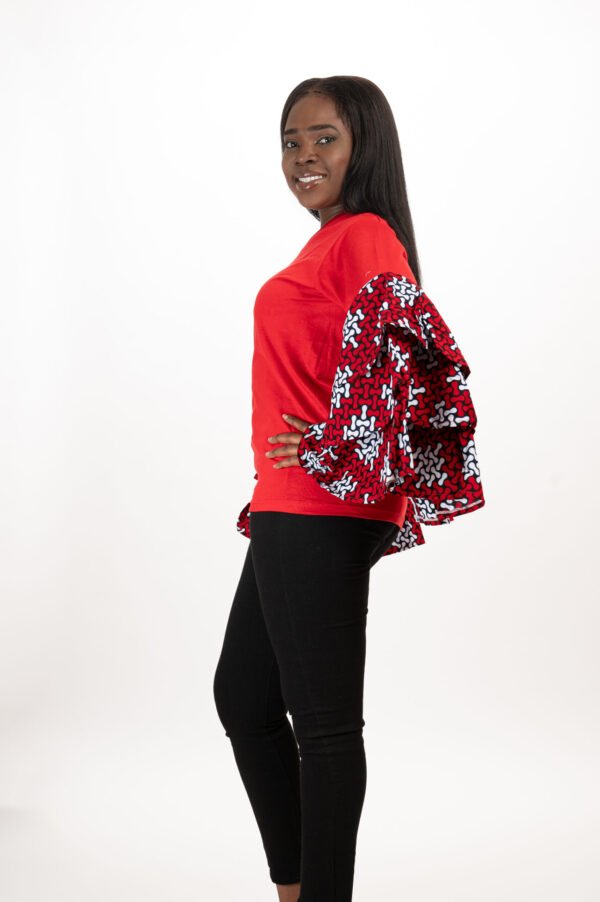 Elegant Cotton Blouse with 3-Tier Flute Sleeves - Image 4