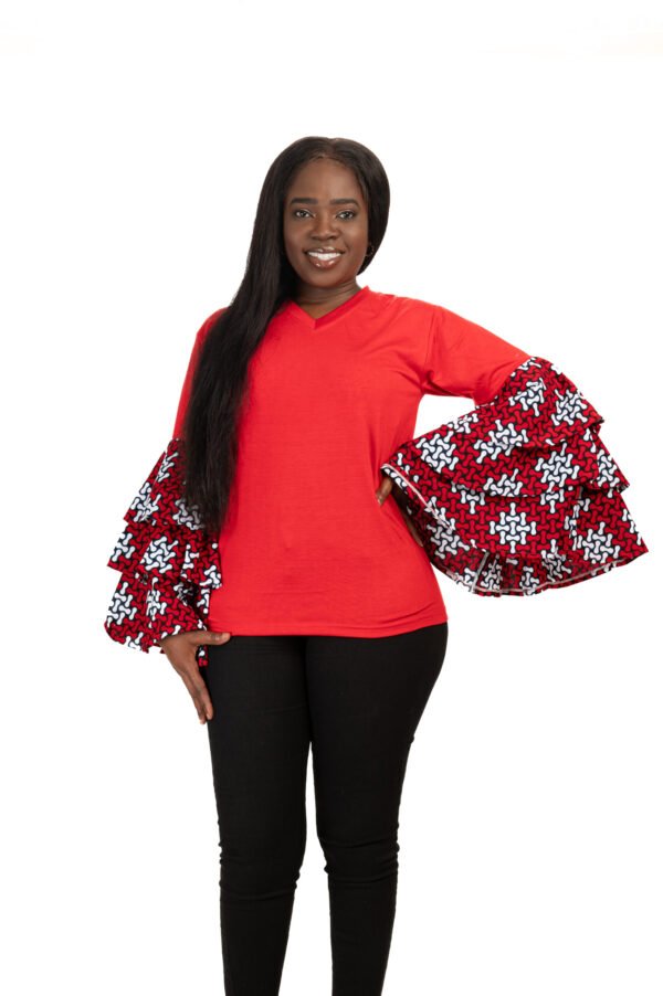 Elegant Cotton Blouse with 3-Tier Flute Sleeves - Image 6