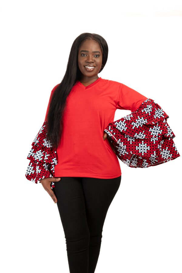Elegant Cotton Blouse with 3-Tier Flute Sleeves - Image 7