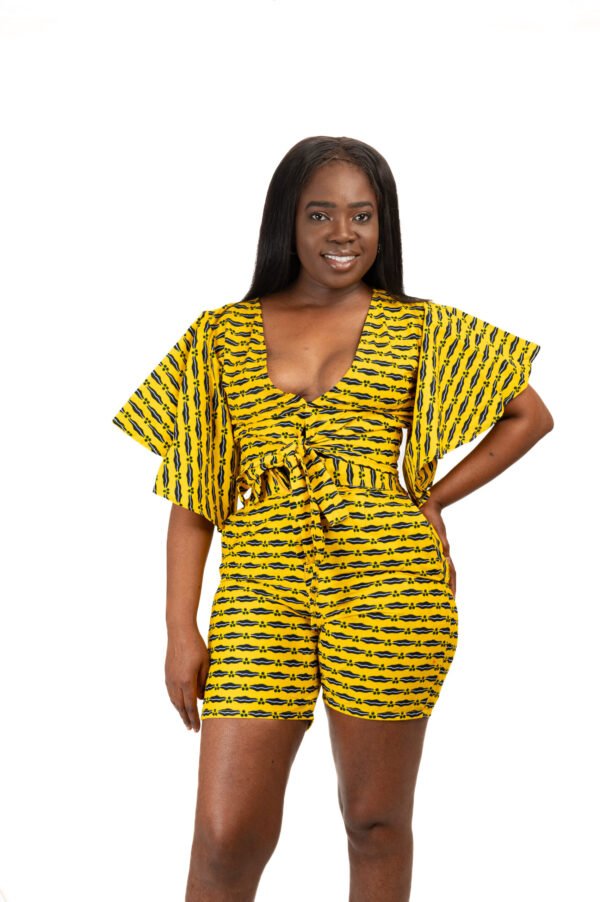 Bold Yellow African Print Romper