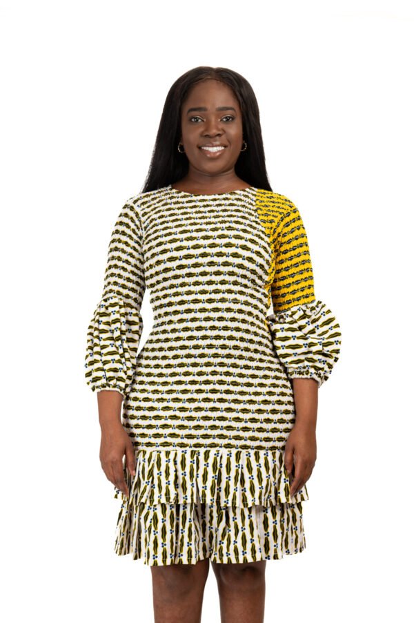 Smocked Dress with Tiered Ruffle Hem & Puff Sleeves - Image 2