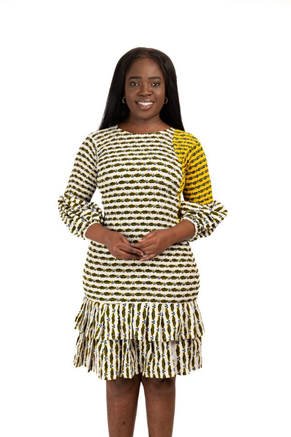 Smocked Dress with Tiered Ruffle Hem & Puff Sleeves - Image 3
