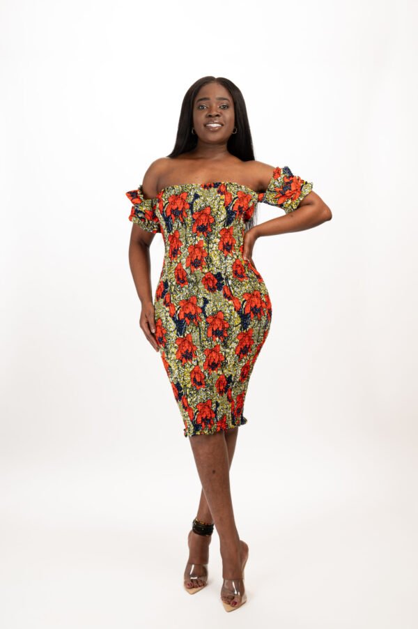 Off-The-Shoulder Shirred Midi Dress