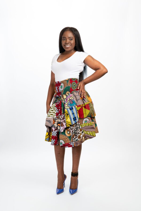 Asymmetrical Tiered Patchwork Skirt - Image 2
